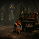 Dead by Daylight survivor repairs a broken generator in a crumbling church.